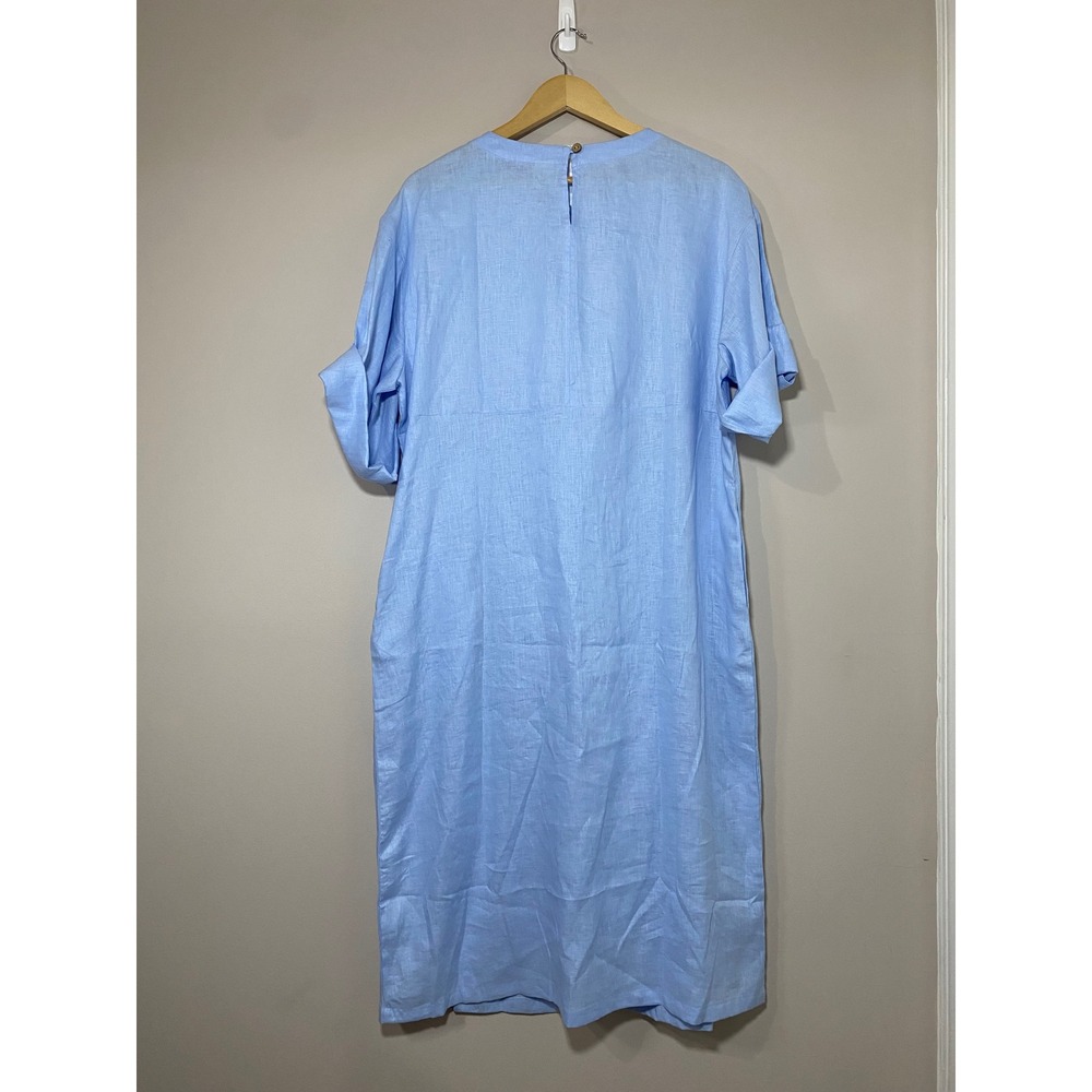 Lintico Linen Round Neck Asymmetrical Button Front Midi Dress JELENA Women LARGE - Picture 3 of 10